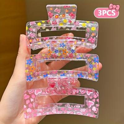 TEMU 3/6pcs Youth Acrylic Colorful Love Transparent Grab Clip Little Transparent Shark Clip Hair Accessories Gift For Girls Image