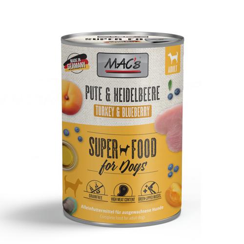 6x400g MAC's Adult Superfood Pute & Heidelbeeren Hundefutter nass