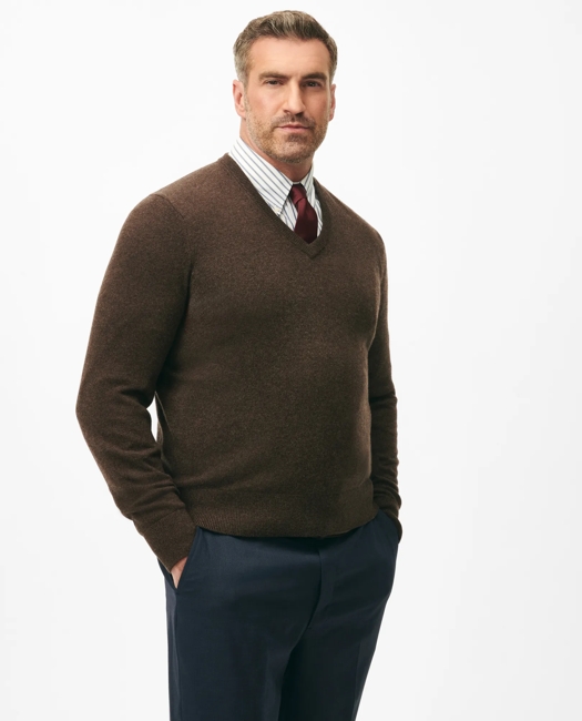Brooks Brothers Men's Big & Tall 3-Ply Cashmere V-Neck Sweater | Dark Brown | Size 3X
