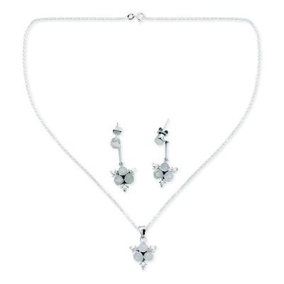 'Silver Clover' - Moonstone and Sterling Silver Floral Jewelry Set