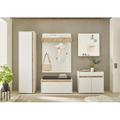 Garderoben-Set INOSIGN "GIRON/CiTY, moderne Garderobe, Komplettset mit viel Stauraum", weiß, B:260cm H:200cm T:40cm, Holzwerkstoff, Kastenmöbel-Sets, enthält Schrank, Kommode, Spiegel, Paneel & Schuhbank +Sitzkissen Image