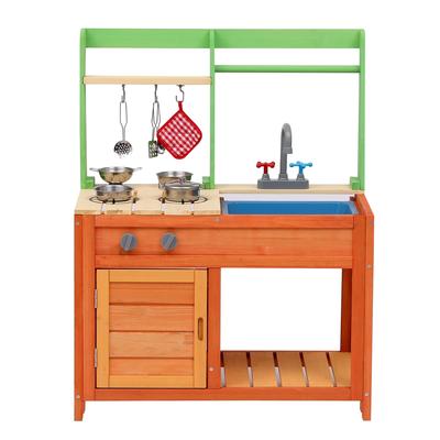 Wooden Mud Kitchen for Kids, Outdoor Play Kitchen Playset with Cookware Accessories