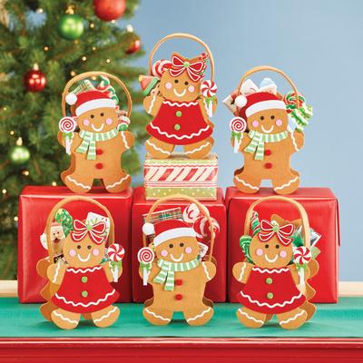 Adorable Fabric Gingerbread Gift Bags - Set of 6 - 5 x 9.12 x 3.25