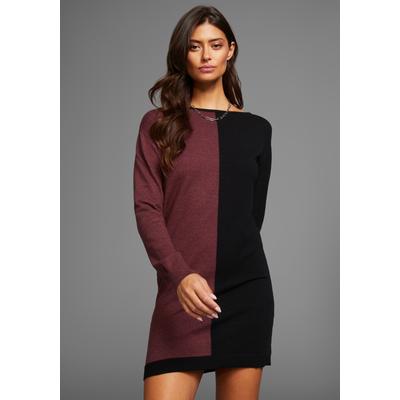 Strickkleid LAURA SCOTT, Damen, Gr. 36, N-Gr, bunt (schwarz, bordeaux), Strick, Obermaterial: 50% Viskose, 26% Polyamid, 24% Polyester, clean, colorblocking, mehrfarbig, casual, figurbetont mini, Rundhals, Langarm Rippbündchen, Kleider, mit... Image