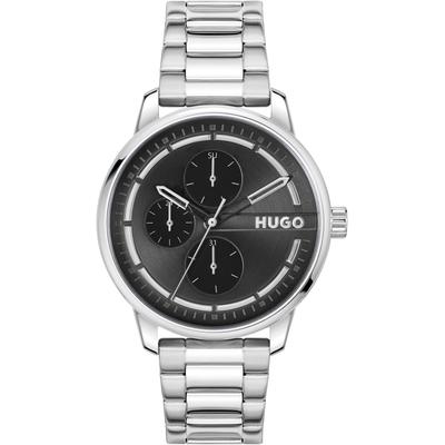 Multifunktionsuhr HUGO "STAMP MULTI", silber (silberfarben, schwarz), Armbanduhren, Herren, Armbanduhr, Quarzuhr, Herrenuhr, Datum, Lederarmband Image