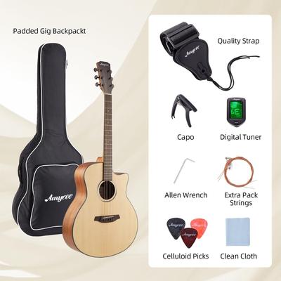 Acoustic Guitar,41"Acoustic Guitar Kit Steel String Cutaway Grand