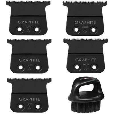 5x BaByliss Pro Deep Tooth Graphite Replacement Blade B-FX707B2 + Fade Soft Knuckle Neck Brush Black