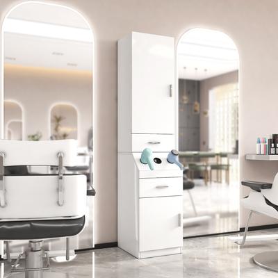 White Wooden Salon Station Barber Stations with 2-Tier Storage Shelf