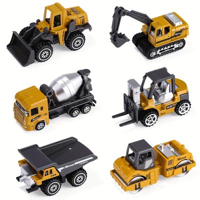 TEMU 6pcs Construction Site Vehicles Metal Plastic Excavator, Small Mini Engineering Vehicle Models Set