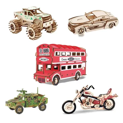 3D Wooden Puzzle Vehicle Series Building Model Handmade Bus Truck Motorcycle Wooden Themed DIY Educational SimulationToys
