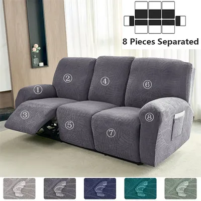 1 3 Seater Recliner Sofa Cover Elastic All-inclusive Massage Sofa Slipcover for Living Room Leaves Lounger Armchair Couch Cover