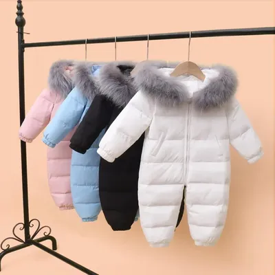 OLEKID 2025 Kids Baby Winter Jumpsuit Real Raccoon Fur Baby Girl Snowsuit Toddler Boy Winter Romper Infant overalls Baby Clothes