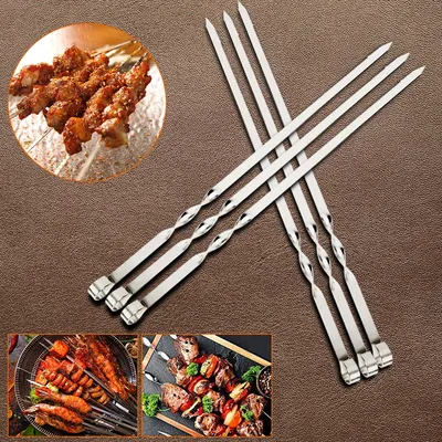 Outdoor Camping Picnic Stainless Steel Barbecue Skewer BBQ Utensil Flat BBQ Fork 6Pcs Wide BBQ Sticks Barbecue Supplies