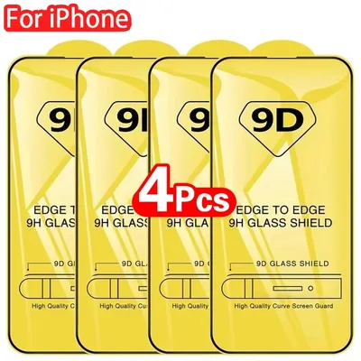 4PCS 9D Full Cover Tempered Glass for iPhone 14 Pro Max 14 Plus 15 Screen Protector for iPhone 13