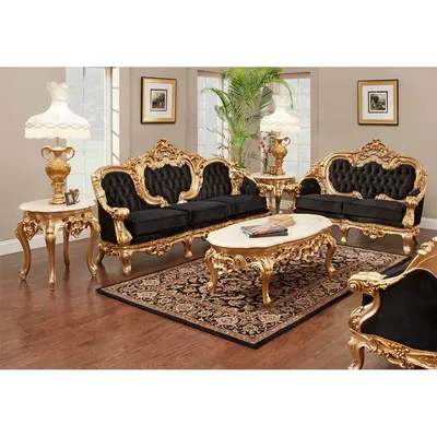 Classic Antique Living Room Furniture French Style Golden Wooden Sofa Set Royal Victorian Furniture