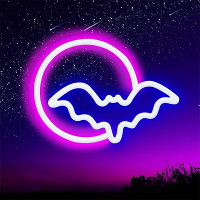 Bat Neon Sign, USB or 3-AA Battery Moon Neon Lights, LED Table Decoration, for Bedroom Wall Birthday Gift Festival Camping Decor