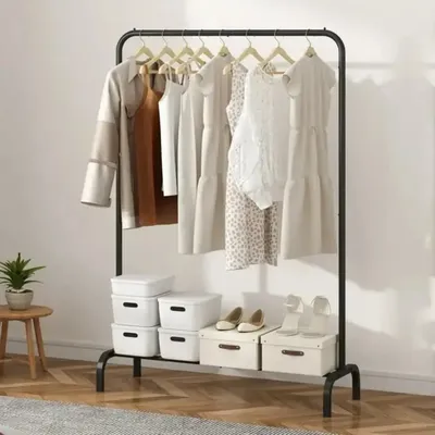 Clothes Rack Garment Length Heavy Duty Clothing Garment Rack with Hanging Rod and Lower Storage