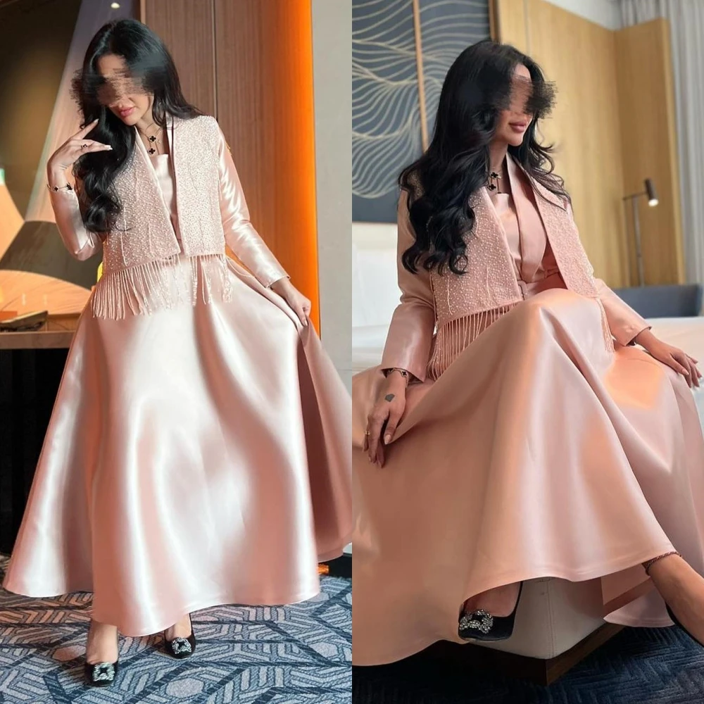 Customized Modern Style Formal Evening Square Collar Ball Gown Tassels Bespoke Occasion Evening Dresses