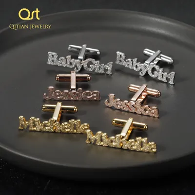 Personalized Name cufflinks light plated frosted Stainless Steel jewelry & Custom name cufflinks for