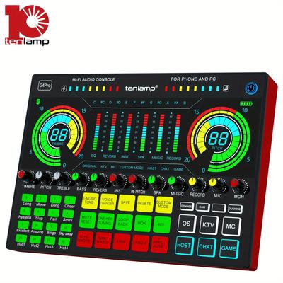 TEMU Audio Mixer, Live Sound Card And Audio Interface With Dj Mixer Effects And Voice Changer, Podcast Production Studio Equipment, For Pc