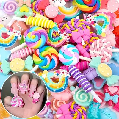 TEMU 50/100pcs Vibrant Candy Charm - Fruits & Sweets Nail Art Decorations For Slime, Nails & Crafts - Resin Accessories