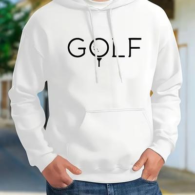 TEMU Fashion Golf Letters With Ball Drawing Print Men's Versatile Comfortable Drawstring Hoodie With Kangaroo Pocket, Meticulously Crafted Street Fashion For Daily Wear, Best Fall/winter Choice