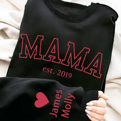 TEMU Customized Mama Est. 2019 Graphic Crew Neck Sweatshirt - Casual Long Sleeve Knit Pullover With Alphabet Pattern, 95% Polyester 5% Elastane Fabric - All-season Comfort