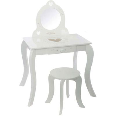 Wellhome - Schminktisch mit Spiegel und Hocker, Schminktisch mit Spiegel, 1 Schublade, Beauty-Ecke, Image