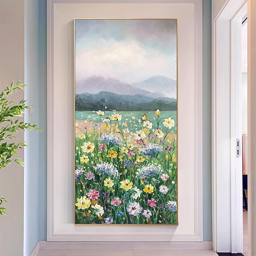 Mintura handgefertigte Blumenlandschafts-Ölgemälde auf Leinwand, Wandkunst, Dekoration, modernes abstraktes Bild für die Inneneinrichtung, gerolltes, rahmenloses, ungedehntes Gemälde Image