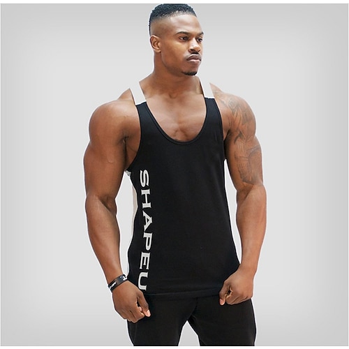 Herren Lauf-Tanktop Workout-Tanktop Singulett Ärmellos T-Shirt Lässig Straße Sommer Buchstabe Schnelltrocknend Atmungsaktiv Fitnesstraining Laufen Yoga Sportbekleidung Sportkleidung Schwarz Armeegrün Image