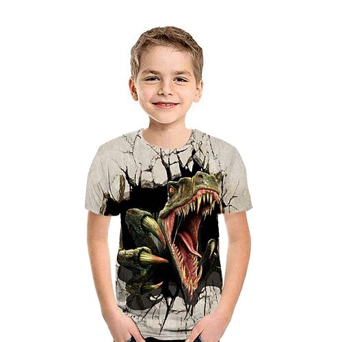 Kinder Jungen T-Shirt Kurzarm Hellblau Meerblau Marineblau 3D-Druck Dinosaurier Tier Schulanfang Täglich Innen Grundlegend Cool 3-12 Jahre / Sommer Image