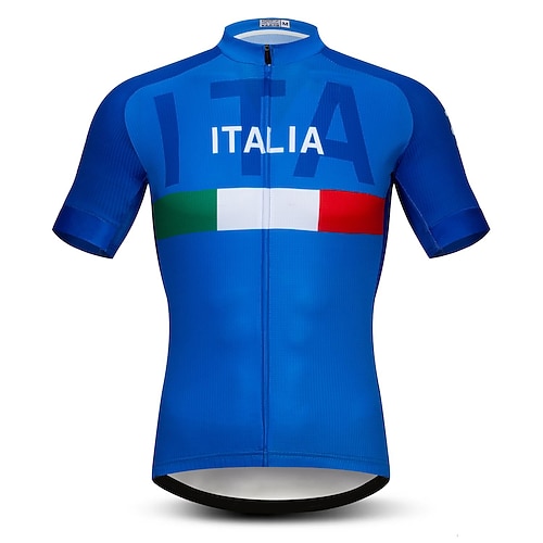 Herren Radtrikot Grafik Buchstaben Zahlen Italien Kurzarm Fahhrad Trikot Oberteil mit 3 Gesäßtaschen Mountainbike MTB Straßenradsport Schnelltrocknend Weich Reflektierende Streifen Rückentasche Image