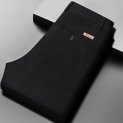 Herren Anzughosen Cordhose Freizeithose Anzughose Einfarbig In voller Länge B¨¹ro Arbeit Geschäft Hose KhakiA Schwarz Hoher Taillenbund Mikro-elastisch Image