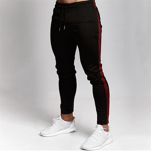 Herren Jogginghose Trainingshose Jogginghose Jogger Hose Hosen Tasche Kordelzug Elastische Taille Farbblock Komfort Sports Outdoor Täglich Modisch Brautkleider schlicht Schwarz / Rot Schwarz Image