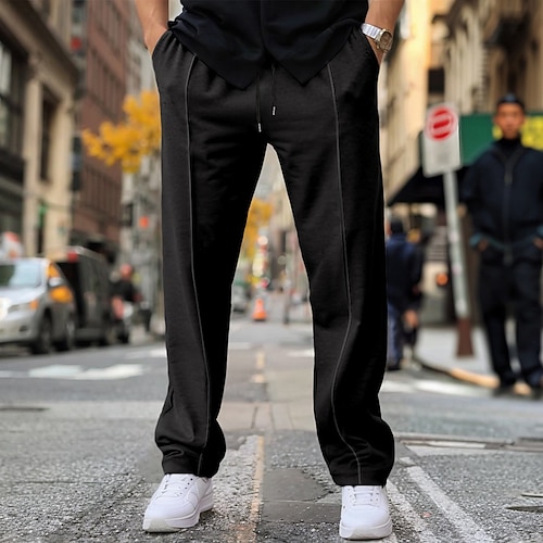 Herren Fleecehosen Jogginghose Trainingshose Hose Hosen Schlabberhose Kordelzug Elastische Taille Falten Glatt Komfort Warm In voller Länge Heim Casual Täglich Sport Modisch Schwarz Weiß Image