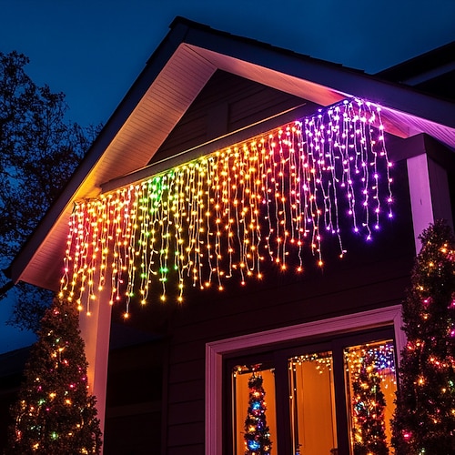 LED-Eiszapfenlichter 3/5m 256led Fairy String Light Outdoor Solar Power Vorhang Lichter für Fenster Weihnachtsfeier Garten Hof Urlaub Dekor Beleuchtung mit Fernbedienung Image