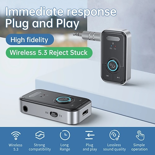 ricevitore trasmettitore adattatore audio aux per auto bluetooth 5.3 adattatore audio wireless aux jack da 3,5 mm per auricolari per auto altoparlanti tv