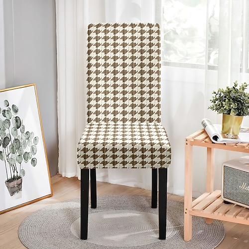 Bezug für Esszimmerstühle Stuhlhussen, Bezug für Esszimmerstühle mit hoher Rückenlehne, Bezug für Hockerstühle, geometrisch bedruckte Polyester-Schonbezüge Image