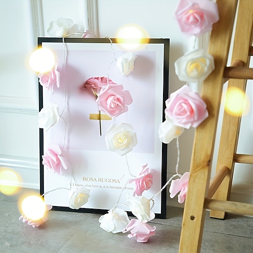 Elegante Hochzeitsfeier Rosen Lichterkette 40/20/10 LED Batteriebetriebene Girlande Feenlichter 6M/3M/2M für Party Dekoration und Hochzeitsdekoration Image
