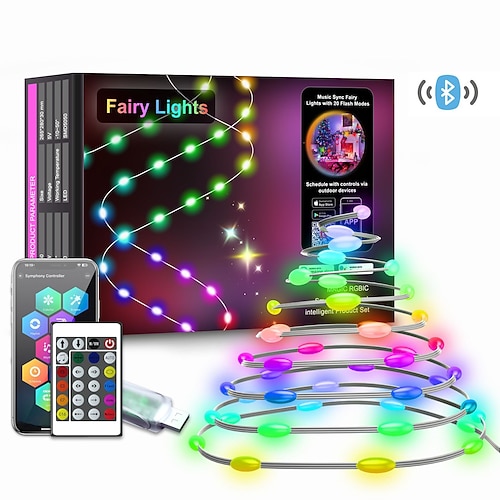 Luce Intelligente LED Smart Luce di Controllo a Punto Intelligente in Pelle Tuya Luci di Natale Impermeabili IP68 a Stringa LED Colorate Controllate da WiFi Alimentazione USB con Telecomando