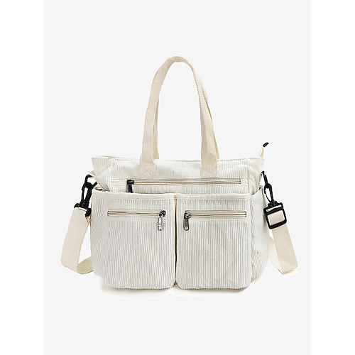 borsa tote vintage in velluto a coste con più tasche con cerniera - borsa casual per donna