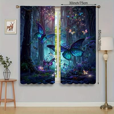 TEMU Butterfly Forest Prints Curtain Panels, Blackout Privacy Window Drapes, Rod Pocket Window Treatments For Bedroom, Living Room, Dormitory, Office, Home Decoration