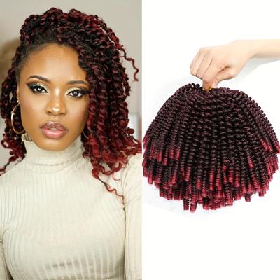 TEMU 8 Packs Spring Twist Crochet Hair, 6 Inch Fluffy Spring Twist Crochet Hair Braids For Women, Short Passion Twists Hair, Synthetic Bomb Spring Twist Braiding Hair Extensions