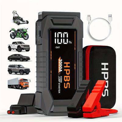 TEMU 3000a Portable Car Jump Jumper Box, 12v Battery Booster For 2.64gal Gas And 2.11gal Engines-car Suv Motorcycle Lawn Mower And Van, , 20000mah Power Bank Emergency Charger With Flashlight Compass