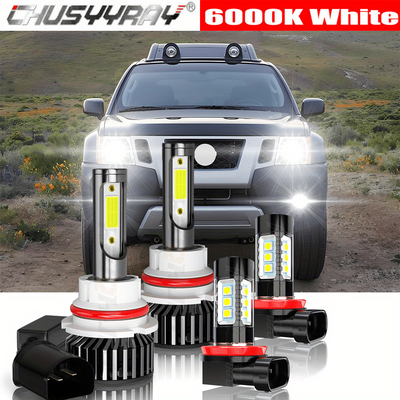 TEMU Led Headlight+fog Light Bulbs Combo 9007+h11 Fit For 2005-2015 70w 27000lm 6000k Cold White Plug And Play A Pack Of 4 Bulbs