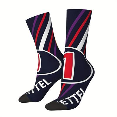 TEMU 1 Letters Pattern 1 Pair Men's Mid-calf Crew Socks, Breathable Comfy Casual Socks Sweat-absorbing Fashion Sports Socks For Basketball Running Image