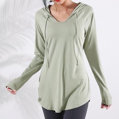 Women's Plus Size Yoga Tops Hooded V-neck Loose Thin Sports Sweater Outerwear Yoga Fitness Gym Clothes Winter Long Sleeve