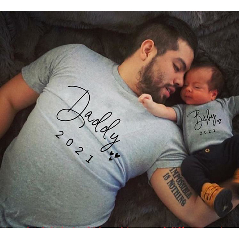 Dad and Son T Shirt Tee Cotton Letter Print Crewneck Short Sleeve Top Basic Daily Matching Outfits Gray White Black