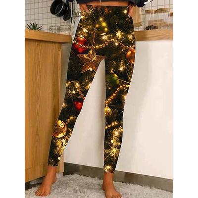 Women's Christmas Leggings Stretchy Twinkle Star Moisture Wicking Yoga Fitness Tennis Tights Stretchy Spandex Winter Sports Activewear Cropped Leggings