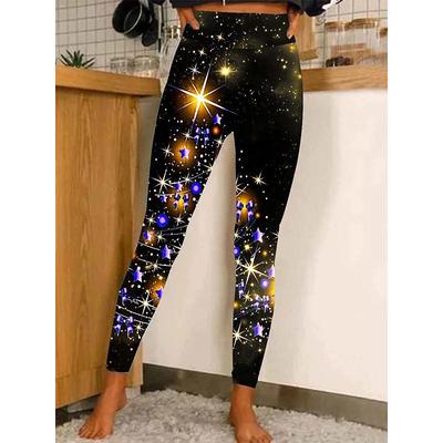 Women's Christmas Leggings Stretchy Twinkle Star Moisture Wicking Yoga Fitness Tennis Tights Stretchy Spandex Winter Sports Activewear Cropped Leggings